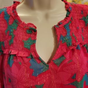 NWT Rose+Olive S Top Sleeveless Magenta/Red Gold Green